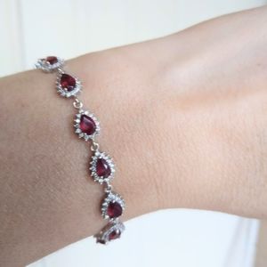 Natural Ruby tennis bracelet 14K gold over 925